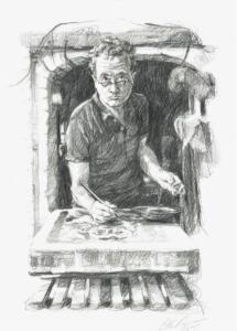 Portrait of Jeroen Hermkens wordking in his studio